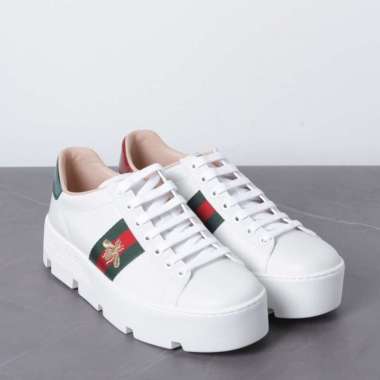 GUCCI Women Ace Platform Sneakers 45mm in White with Bee 39