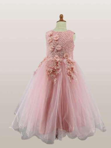 Party Dress Flower Brokat Peach/Dress Anak Perempuan 32