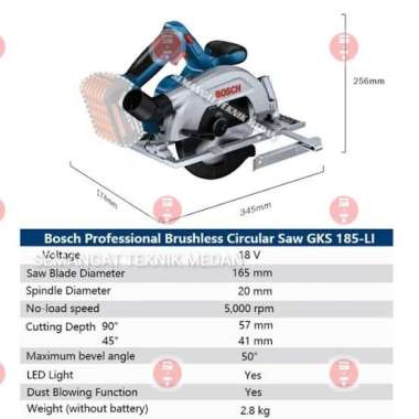 GKS 185 LI CORDLESS BATERAI BRUSHLESS CIRCULAR SAW 6,5" BOSCH UNIT 18V