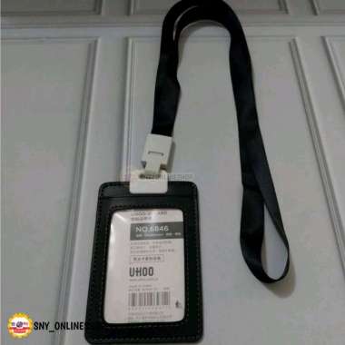 Name Tag Tempat ID Card Holder Kulit Gantungan Kartu Nama Kulit UHOO Hitam