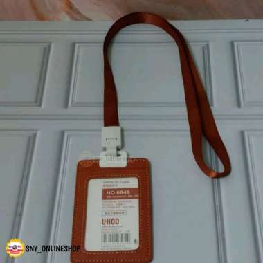 Name Tag Tempat ID Card Holder Kulit Gantungan Kartu Nama Kulit UHOO Cokelat