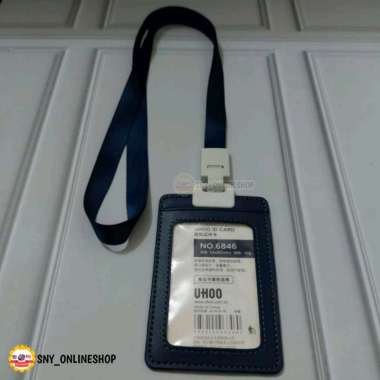 Name Tag Tempat ID Card Holder Kulit Gantungan Kartu Nama Kulit UHOO Biru Navy