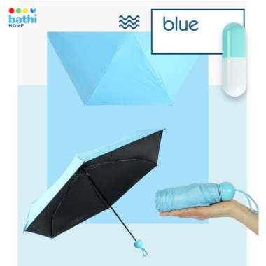 Payung Lipat Mini Polos Anti UV Portable Wadah Kapsul Unik Lebar 85cm 6 Rusuk BATHI-PAS341 Blue