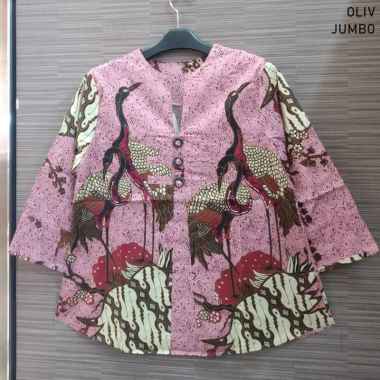 Evercloth Oliv Blouse Wanita Atasan Wanita Blouse Batik Wanita Lengan Panjang XL