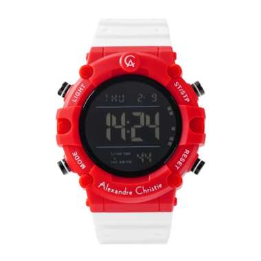 Jam Tangan Pria Alexandre Christie AC 9386 / AC 9387 Digital Rubber Original 9386-RED WHITE