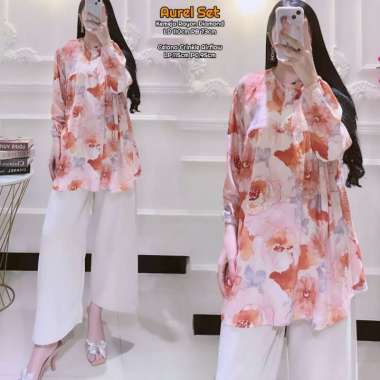 Aurel Set - One Set Wanita Kemeja Rayon Premium Setelan Baju Lengan 7/8 Set Celana Panjang Kekinian