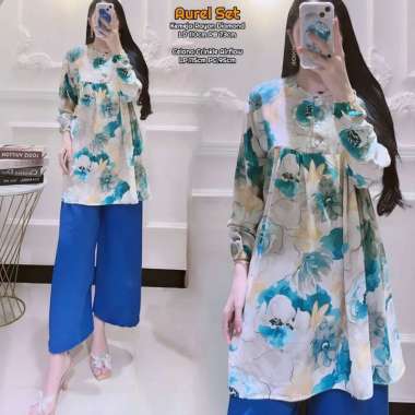Aurel Set - One Set Wanita Kemeja Rayon Premium Setelan Baju Lengan 7/8 Set Celana Panjang Kekinian