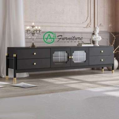 Meja TV Minimalis Modern Warna Hitam 4 Laci - Kayu Mahoni