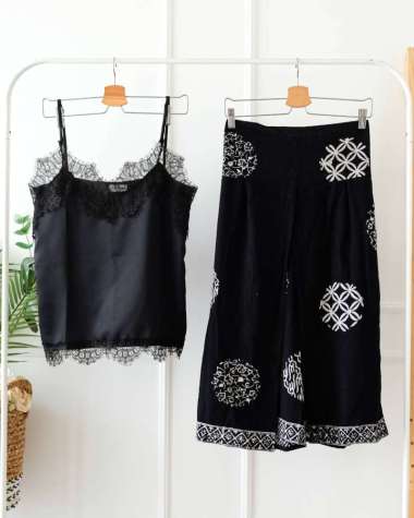 TANK TOP SET BATIK CAMISOLE HITAM BATIK MODERN KAMISOL SETELAN BLACK BATIK PASTEL WANITA TANK TOP TA