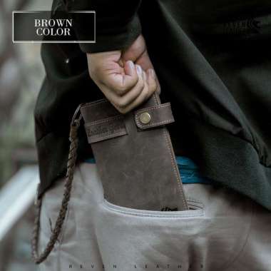 VERISH LEATHER - Dompet Panjang Vintage CH Kulit Sapi Crazy Horse Pria Wanita + tali coklat