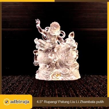 Rupang Patung Jambhala / Zhambala Putih Kristal Kaca (liuli) 4.5"