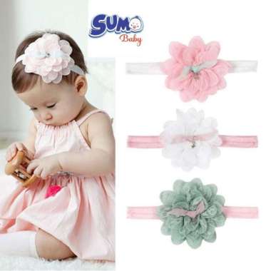 Bandana bayi anak perempuan bunga besar / headband flower / bando bayi Putih