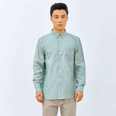 M231 Kemeja Pria Basic Polos Oxford Panjang Hijau 1456X M