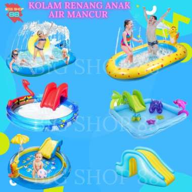 Kolam Renang Anak Air Mancur Perosotan Kolam Renang Anak Karet PVC Kids Pool Water Spray Portable PE