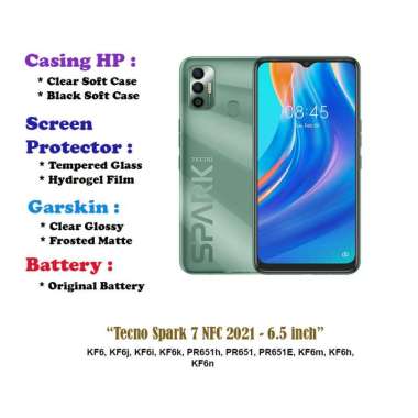 Tecno Spark 7 NFC 2021 - 6.5 inch - Case - Screen Protector - Battery - Dll Hydrogel