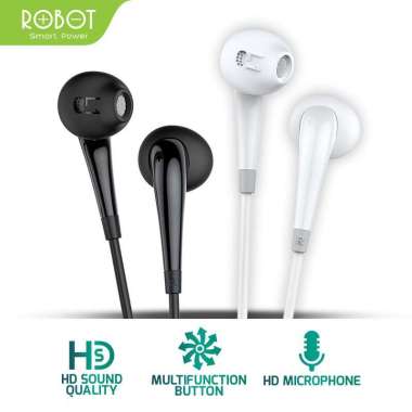 Headset Robot RE701 Wired Headset Wired Earphone Bass Android iPhone Original Robot HITAM