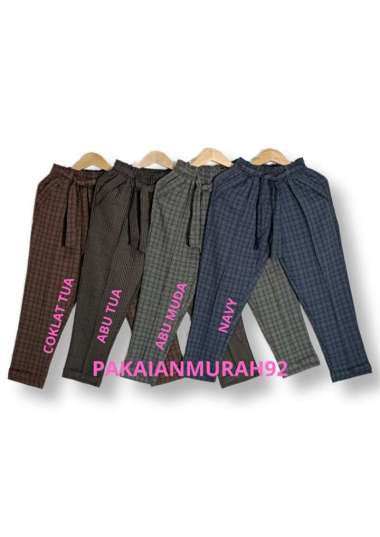 Celana Tartan Panjang Wanita/Celana Motif Kotak Premium/Motif 2 Navy