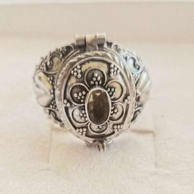 Cincin Ring Perak Silver Bali Jimat Box Buka Jawan Kritik Bunga Batu Asli 925 Oval Batu Citrine Pria