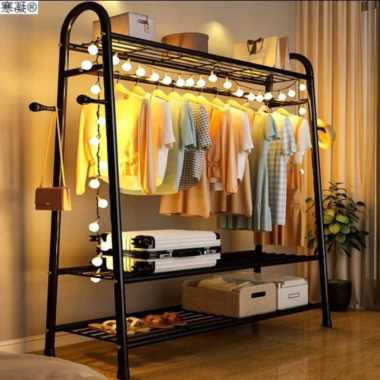 Stand hanger rak besi gantungan baju jaket 3 ambalan sepatu 1020