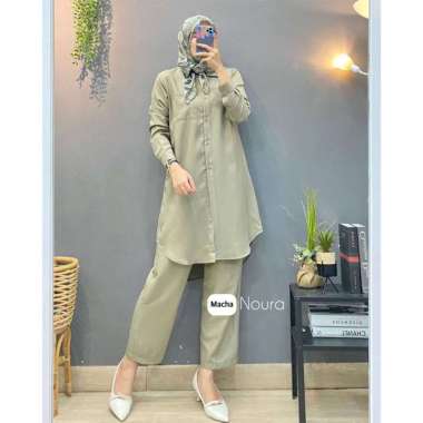 Shella One Set Wanita Tunik Linen Premium Setelan Wanita Lengan Panjang Set Tunik Celana Kulot Kekin