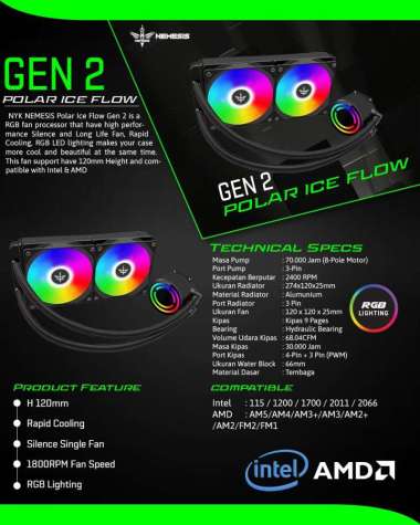 NYK Polar Ice Flow Gen2 Fan Liquid Cooler Dual Fan RGB