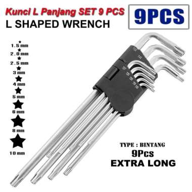 Kunci L Panjang Pendek Set 9 Pcs Ujung Bintang TORX Key Wrench Long BINTANG PANJANG