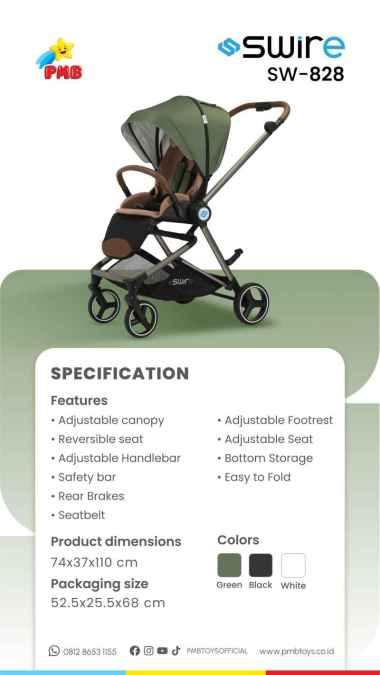 STROLLER ANAK MURAH PMB BABY STROLLER SWIRE SW-828 black