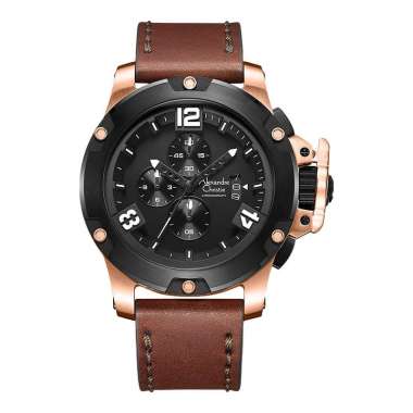 Jam Tangan Pria Alexandre Christie Chronograph AC 6295 MC LBRBA Sport Men Black Dial Brown Leather S