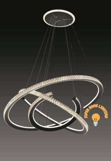 Lampu Gantung Minimalis Modern 3 Ring Kristal Luar Dalam Black 553178 Multicolor