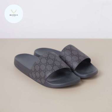 GUCCI Men Supreme Slide Sandal in Grey/Black Canvas - 100% Authentic 41