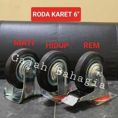 Roda troli 6 inch karet hitam Mati Hidup Rem Caster Kastor 6" Trolley HIDUP