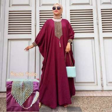 Qatar Kaftan Wanita Jumbo Polos Renda Rayon Premium Gamis Terbaru Bigsize Lengan Karet Baju Muslim K