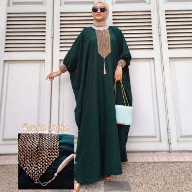 Qatar Kaftan Wanita Jumbo Polos Renda Rayon Premium Gamis Terbaru Bigsize Lengan Karet Baju Muslim K