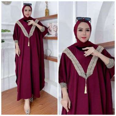 Qatar Kaftan Wanita Jumbo Polos Renda Rayon Premium Gamis Terbaru Bigsize Lengan Karet Baju Muslim K