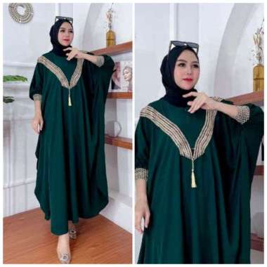 Qatar Kaftan Wanita Jumbo Polos Renda Rayon Premium Gamis Terbaru Bigsize Lengan Karet Baju Muslim K