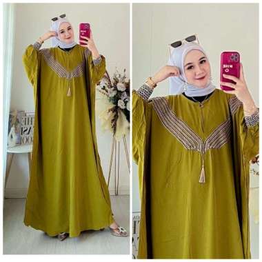 Qatar Kaftan Wanita Jumbo Polos Renda Rayon Premium Gamis Terbaru Bigsize Lengan Karet Baju Muslim K
