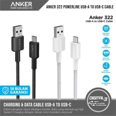 Kabel Data Anker 322 Powerline USB-A to Type-C Cable Fast Charging QC Hitam