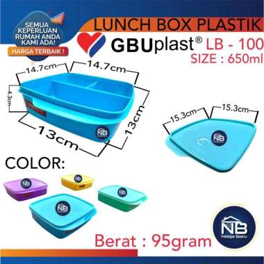 Kotak Makan Warna Warni Plastik/Tempat Makan Sekat Murah GBU PLAST LB - 100