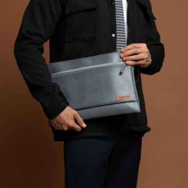 Houseofcuff Clutch Pria Tas Tangan Unisex Abu-Abu Model Double Zipper