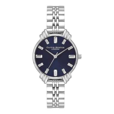 Jam Tangan Wanita Olivia Burton Art Deco OB16DC01 Midi Navy Dial Stainless Steel Bracelet Strap Silv