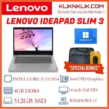 Laptop lenovo Ideapad Slim 3i intel core i3 4GB 512GB SSD 14 inci GREY ANTI VIRUS