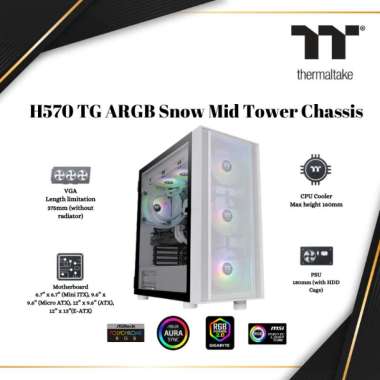 Casing Thermaltake H570 TG ARGB Mid Tower Chassis | White | CA-1T9-00M6WN-01