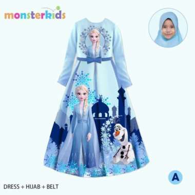 Import Dress Gamis Muslim Hijab Pashmina Anak Frozen Biru Elsa MK21 A Multicolor
