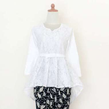 Kebaya Atasan Brokat Aurora Wanita / Kebaya Modern Brokat Abu XXL WHITE