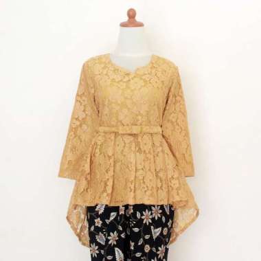 Kebaya Atasan Brokat Aurora Wanita / Kebaya Modern Brokat Abu XXL GOLD