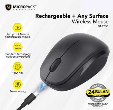 Micropack Wireless Mouse Blue Tech Rechargeable BT-751C