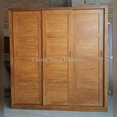 Lemari Pakaian Minimalis Sliding 3 Pintu Kayu Jati Almari Geser Jepara