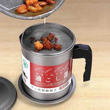 Tempat Minyak Goreng Jelantah Bekas Teko Saringan Sisa Stainless Oil Strainer Pot 1.7L Saringan Miny