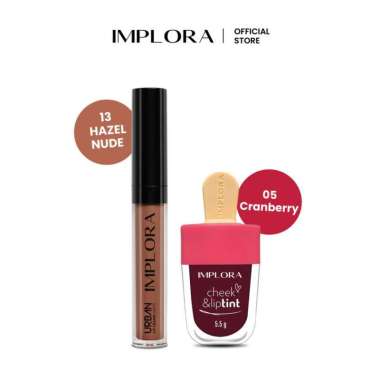 Implora Korean Matte Ombre Lips (Hazelnude Lip Cream + LipTint)Implora Cranberry
