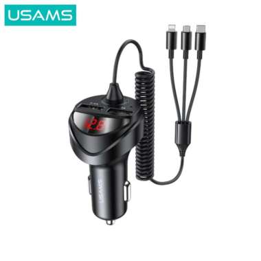 USAMS C22 Car Charger Dual USB 3.4A Digital Display With 3IN1 Spring Cable